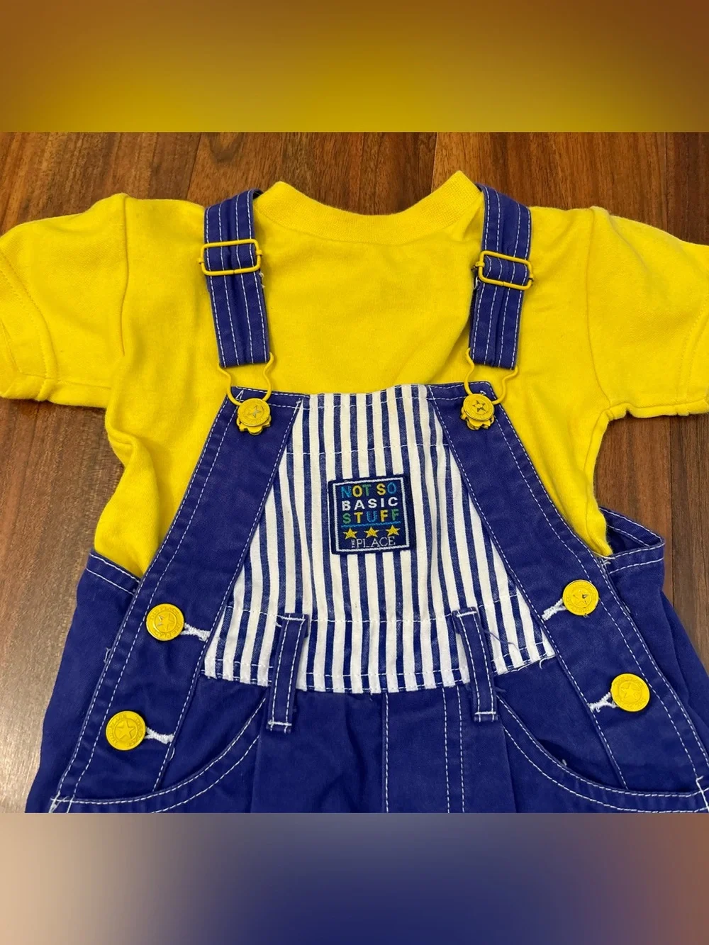 The Children’s Place Vintage Not So Basic Stuff Blue Stripe Overalls and Top - Picture 2 of 6